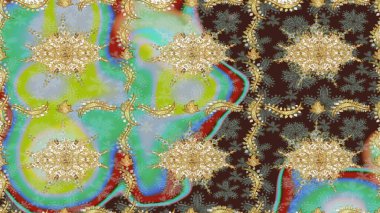 Kahverengi renkli ve altın elementli klasik eskiz deseni. Raster illüstrasyonu.