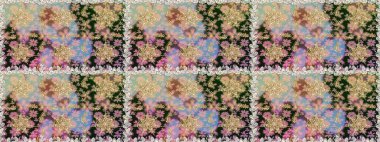 Altın desenli çiçek dekoru. Çizgi sanatı tasarım şablonu için kusursuz sınır. Tarafsız renklerde altın element. Doğu tarzı element. Davetiyeler, kartlar, web sayfası için Raster illüstrasyonu.