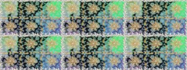 Altın çiçekli, pürüzsüz desen. Damask arkaplanı. Barok tarzında altın çiçekli süs. Gri renklerdeki altın element.