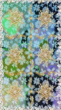 Altın desenli çiçek dekoru. Davetiyeler, kartlar, web sayfası için Raster illüstrasyon. Tarafsız renklerde altın element. Çizgi sanatı tasarım şablonu için kusursuz sınır. Doğu tarzı ögesi.