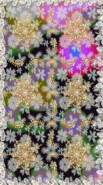 Geleneksel raster ve altın desen. Damask pürüzsüz süsü. Gri renkler üzerinde klasik oryantal desen.