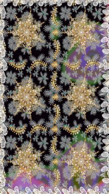 Gri renklerdeki altın element. Barok tarzında altın çiçekli süs. Damask pürüzsüz yineleme kalıbı. Antika altın tekrarlanabilir duvar kağıdı.