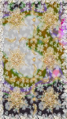 Noel, kar tanesi, yeni yıl 2019. Gri renklerde, altın elementlerle kusursuz klasik desen.