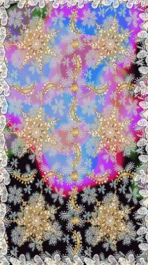 Geleneksel raster ve altın desen. Tarafsız renkler üzerinde klasik oryantal desen. Damask pürüzsüz süsü.