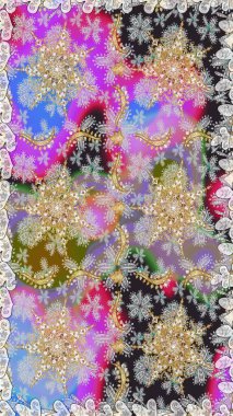 Raster illüstrasyonu. Süslü dekorasyon. Damask altın soyut çiçek gri renklerde pürüzsüz desen.