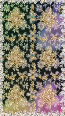 Raster geleneksel, gri renklerde, altın, kusursuz desen. Barok tarzında kusursuz bir doğulu süsü..