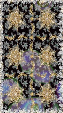 Altın rengi, kusursuz çizim. Senin tasarımın için, duvar kağıdı. Gri renklerde, altın çiçekli altın desenler. Raster geometrik arkaplanı.