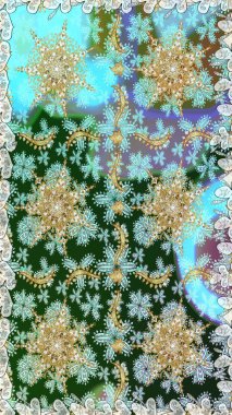 Tarafsız renklerde desen. Kına dövmeli süs çiçekleri, altın çıkartmalar, mehndi ve yoga tasarımı, kartlar ve parmak izleri. Raster altın mehndi kusursuz desen.