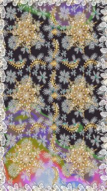 Raster altın desen. Altın elementli gri renkler. Kusursuz altın desenli bukleler. Raster illüstrasyonu. Doğu tarzı arabesk.