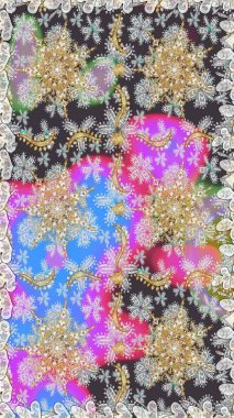 Süslü raster dekorasyonu. Lüks, kraliyet ve Viktorya dönemi konsepti. Klasik barok çiçek desenli, gri yerine altın desenli. Gri renklerdeki altın element.