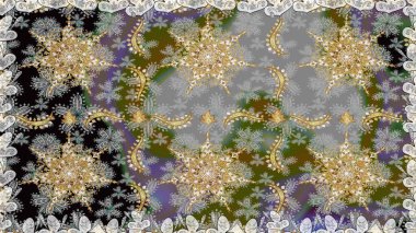 Gri renklerde altın tekrarlayan elementlerle soyut arkaplan. Kusursuz oryantal klasik altın desen.