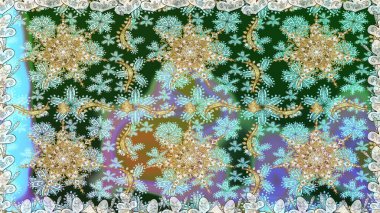 Damask pürüzsüz süsü. Tarafsız renkler üzerinde klasik oryantal desen. Geleneksel raster ve altın desen.