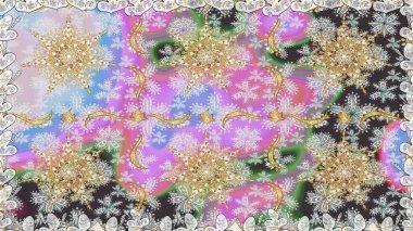 Altın antika ortaçağ dekoratifi, yapraklar ve tarafsız renklerde altın desenli süslemeleri olan dikişsiz bir şablon. Kusursuz kraliyet lüksü, altın barok kumaş rengi..