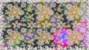 Geleneksel klasik altın desen. Raster oryantal süs. Barok tarzında kusursuz bir doğulu süsü. Altın elementlerle gri renklerde altın desen.