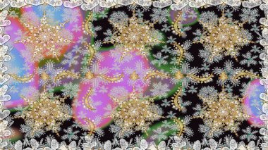 Barok tarzında duvar kağıdı tasarımı için kusursuz damaske deseni arkaplanı. Gri renkli ve altın elementli altın desenli. Süslü raster dekorasyonu.