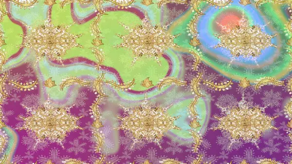 Raster oryantal süs. Altın elementlerle nötr renklerde altın desen. Geleneksel klasik altın desen. Barok tarzında eskiz doğulu süsü..