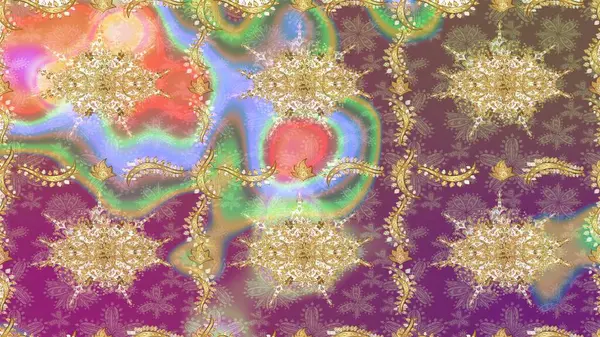 Süslü dantel iz sürücü. Doğu tarzında klasik tasarım öğesi. Çiçek süslemeli Raster eskiz deseni. Bej renkli geleneksel Arapça dekor. Duvar kağıdı için altın süslü illüstrasyon.