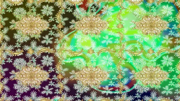 Doğu tarzı arabesk tarzında altın elementler. Çizim altın desenli bukleler. Raster Golden eskiz kalıbı. Yeşil renkte çizim deseni.