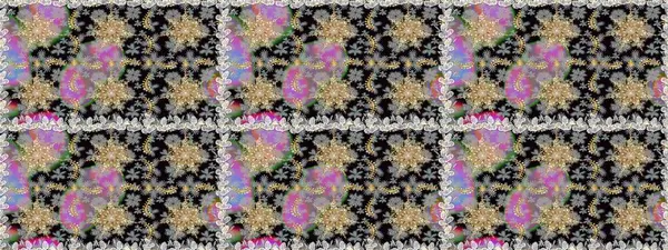 Raster illüstrasyonu. Süslü dekorasyon. Damask altın soyut çiçek gri renklerde pürüzsüz desen.