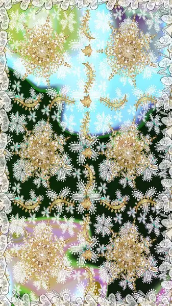 Raster oryantal süs. Altın elementlerle nötr renklerde altın desen. Kusursuz altın desen.