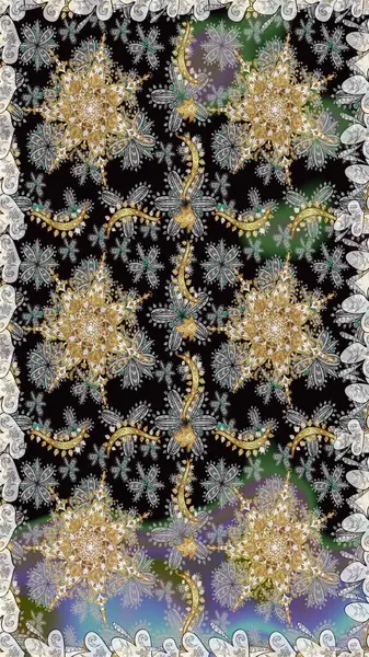 Geleneksel klasik raster altın pürüzsüz desen. Gri renklerdeki altın elementler. Barok tarzında kusursuz bir doğulu süsü..