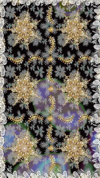 Altın rengi, kusursuz çizim. Senin tasarımın için, duvar kağıdı. Gri renklerde, altın çiçekli altın desenler. Raster geometrik arkaplanı.