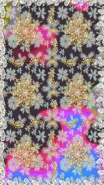 Barok tarzında altın çiçekli süs. Gri renklerdeki altın element. Antika altın tekrarlanabilir duvar kağıdı. Damask pürüzsüz tekrarlama deseni.