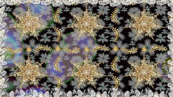 Altın rengi, kusursuz çizim. Senin tasarımın için, duvar kağıdı. Gri renklerde, altın çiçekli altın desenler. Raster geometrik arkaplanı.