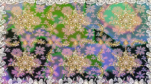 Barok tarzında altın çiçekli süs. Antika altın tekrarlanabilir duvar kağıdı. Damask pürüzsüz yineleme kalıbı. Tarafsız renklerde altın element.