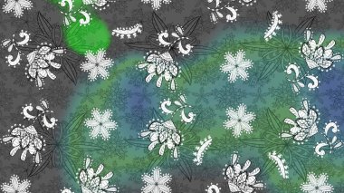 Raster illüstrasyonu. Küçük çiçekli yay deseni çiz. Suluboya tarzında gri ve yeşil renkler üzerine.