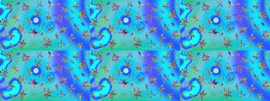 Hediye ambalaj kağıdı, tebrik kartları, posterler ve pankart tasarımı. Raster düz çiçek çizim deseni. Mavi ve yeşil renkte çiçekler.