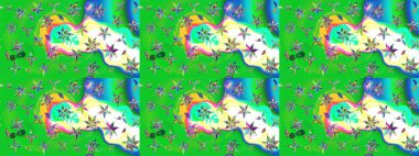 Güzel kumaş deseni. Raster suluboya deseni, narin çiçekler, yeşil ve mavi çiçekler, tebrik kartı şablonu..