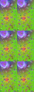 Yumuşak, yaz çiçekli arka plan. Çiçekli karalama şeklinde Raster çiçek deseni. Yeşil ve mor renkte çiçekler.