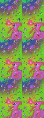 Raster suluboya çiçek deseni, narin çiçekler, yeşil ve menekşe çiçekleri, tebrik kartı şablonu. Güzel kumaş deseni.