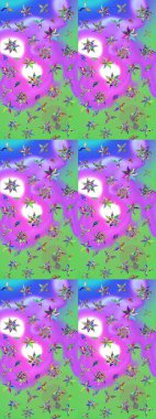 Mor ve yeşil renkte çiçekler. Raster düz çiçek çizim deseni. Tasarım hediye paketi, tebrik kartları, posterler ve afiş tasarımı.