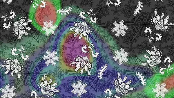 Renkli Bahar Teması eskiz kalıbı. Çocuk stili. Düz Çiçek Elementleri Tasarımı. Çiçekli çizim raster arkaplanı.