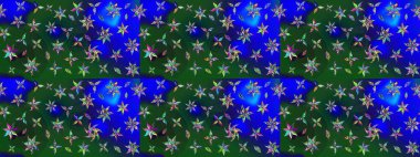 Çiçeksel çizim kalıbının yansıması. Vadinin çiçekleri mavi ve yeşil renklerde.