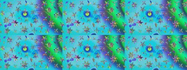 Halk tarzı. Modern çiçek arkaplanı. Moda baskıları için zarif bir şablon. Parlak renkli çiçekleri olan ve mavi ve yeşil renkli yaprakları olan inanılmaz bir çiçek deseni..