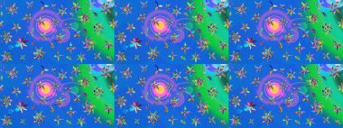 Yumuşak, yaz çiçekleri mavi ve yeşil renklerde. Raster illüstrasyonu. Raster deseni. Küçük çiçekte sevimli çiçek deseni var..