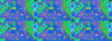 Raster illüstrasyonu. Chichi 'nin kumaş kalıbını çiz. Düz Çiçek Elementleri Tasarımı. Renkli Bahar Teması eskiz kalıbı. Çiçek deseni.