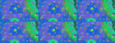 Çiçekli el çizimi çizimi deseni. Modern gelişim mavi ve yeşil raster arkaplan duvar kağıdı resimleme klasik çizgili iz sürme desenli çiçekler, çiçekli süsler.