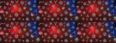 Yapraklı çiçekler ve kahverengi ve kırmızı renklerde papatya çiçekleri. Eskiz arkaplan modeli. Raster - stok.