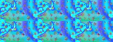 Mavi ve yeşil renkli çiçekler. Raster illüstrasyonunda çiçek deseni çizimi.