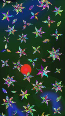 Raster çiçekli arka plan. Renkli Yaz Temalı eskiz kalıbı. Düz Çiçek Elementleri Tasarımı. Yazdır. Güzel kumaş deseni. Güzel çizim şekli..