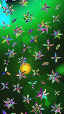 Klasik çiçek tasarımı elementleri. Yeşil ve gri kıvırcık çiçekler yeşil ve gri renkte şekillenir. Raster illüstrasyonu.