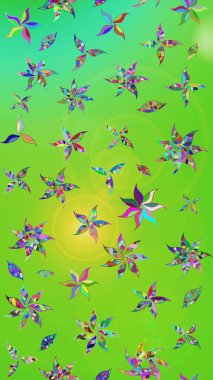 Yeşil ve sarı renkli çiçekler. Çiçekli karalama şeklinde Raster çiçek deseni. Nazik, narin çiçek arkaplanı.