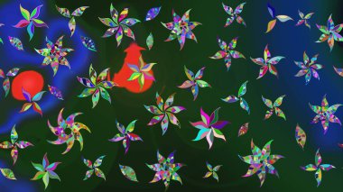 Motley illüstrasyonu. Moda baskıları için zarif bir şablon. Küçük renkli çiçekler. Çiçekli bahar çiçekleri. Küçük çiçekte şirin desenler.