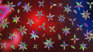 Kırmızı ve kahverengi renkte çiçekler. Renkli bahar temalı eskiz kalıbı. Düz Çiçek Elementleri Tasarım Raster illüstrasyonu. Çiçekli çiçek deseni, suluboya..