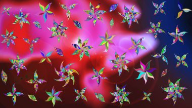 Düz Çiçek Elementleri Tasarımı. Kahverengi ve kırmızı renkte çiçekler. Renkli Bahar Teması eskiz kalıbı. Raster illüstrasyonunda çiçek deseni çizimi.