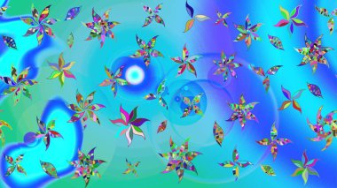 Çiçek izi. Suluboya çizim kalıbı. Suluboya tarzında mavi ve yeşil renkte çiçekler.